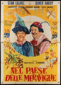 2x137 BABES IN TOYLAND Italian 2p R1961 wonderful different Stefano art of Laurel & Hardy!