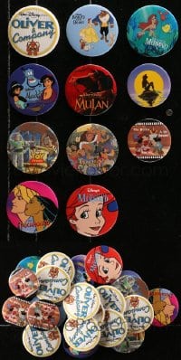 2y412 LOT OF 24 DISNEY PIN-BACK BUTTONS 1980s-1990s a variety of cool animation images!