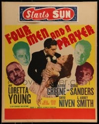 2z014 FOUR MEN & A PRAYER jumbo WC 1938 John Ford, Loretta Young, Richard Greene, Niven, Sanders!