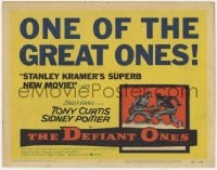 3b105 DEFIANT ONES TC 1958 escaped cons Tony Curtis & Sidney Poitier chained together fighting!