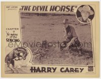 3b408 DEVIL HORSE chapter 7 LC 1932 Harry Carey kneeling over wounded man, Battle of the Strong!