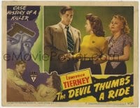 3b409 DEVIL THUMBS A RIDE LC #3 1947 c/u of crazed killer Lawrence Tierney grabbing Nan Leslie!