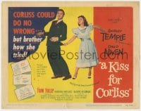 3b199 KISS FOR CORLISS TC 1949 great image of of Shirley Temple pulling on David Niven's jacket!