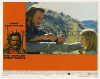 3b540 OUTLAW JOSEY WALES LC #2 1976 great close up of Clint Eastwood & Sondra Locke by fence!