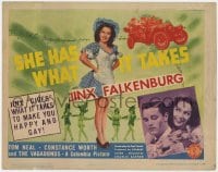 3b273 SHE HAS WHAT IT TAKES TC 1943 Jinx Falkenburg gives Tom Neal what it takes to make him happy!