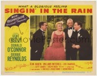 3b571 SINGIN' IN THE RAIN LC #4 1952 Gene Kelly & Millard Mitchell smile at Jean Hagen on the set!