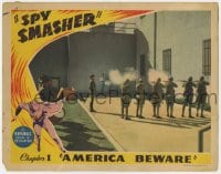3b581 SPY SMASHER chapter 1 LC 1942 Whiz Comics super hero serial, America Beware, cool border art!