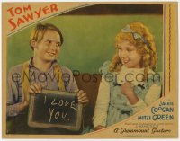 3b604 TOM SAWYER LC 1930 c/u of Jackie Coogan showing Mitzi Green his love on his school slate!