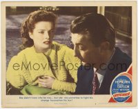 3b612 UNDERCURRENT LC #6 1946 great close up of Katharine Hepburn fascinated by Robert Mitchum!