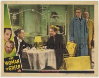 3b630 WOMAN IN GREEN LC 1945 Boulton & Basil Rathbone as Holmes watch Paul Cavanagh & Hillary Brooke