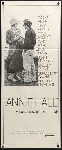 3c228 ANNIE HALL Aust daybill 1977 full-length Woody Allen & Diane Keaton, a nervous romance!