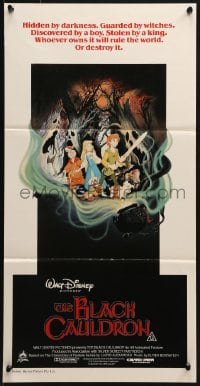 3c243 BLACK CAULDRON Aust daybill 1985 first Walt Disney CG, cool fantasy art by Paul Wenzel!
