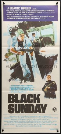 3c245 BLACK SUNDAY reviews Aust daybill 1977 Frankenheimer, Goodyear Blimp disaster, Super Bowl!