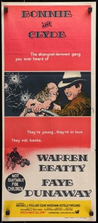 3c249 BONNIE & CLYDE Aust daybill 1967 notorious crime duo Warren Beatty & Faye Dunaway, Penn!