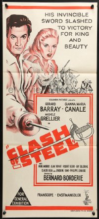3c271 CLASH OF STEEL Aust daybill 1962 different art of Gerard Barray, Gianna Maria Canale!