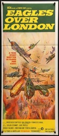 3c299 EAGLES OVER LONDON Aust daybill 1973 a true story written in flame & fury, cool art!