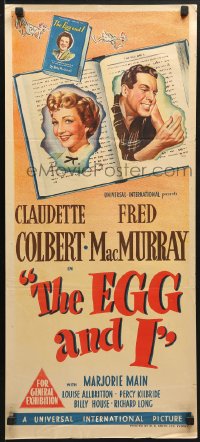 3c302 EGG & I Aust daybill 1947 Claudette Colbert, MacMurray, first Ma & Pa Kettle, art!