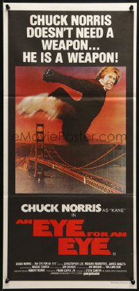 3c309 EYE FOR AN EYE Aust daybill 1981 Chuck Norris takes the law into his own hands, Golden Gate Bridge!