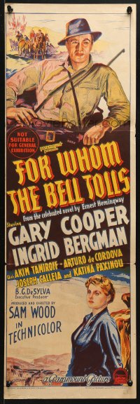 3c320 FOR WHOM THE BELL TOLLS Aust daybill 1945 Bergman, Cooper by Richardson Studio, ultra-rare!