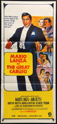 3c339 GREAT CARUSO Aust daybill R1970s artwork of Mario Lanza & with pretty Ann Blyth!