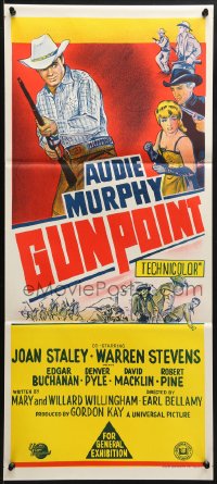 3c343 GUNPOINT Aust daybill 1966 different artwork of cowboy Audie Murphy with rifle!
