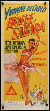 3c353 HOTEL SAHARA Aust daybill 1953 full-length artwork of sexy exotic dancer Yvonne De Carlo