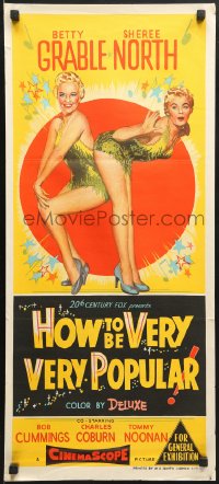 3c355 HOW TO BE VERY, VERY POPULAR Aust daybill 1955 sexy students Betty Grable & Sheree North!