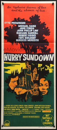3c362 HURRY SUNDOWN Aust daybill 1967 Michael Caine, Jane Fonda, cool artwork!