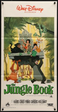 3c375 JUNGLE BOOK Aust daybill R1986 Walt Disney cartoon classic, great image of Mowgli & friends!