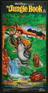 3c376 JUNGLE BOOK Aust daybill R1990s Walt Disney cartoon classic, great image of Mowgli & friends!