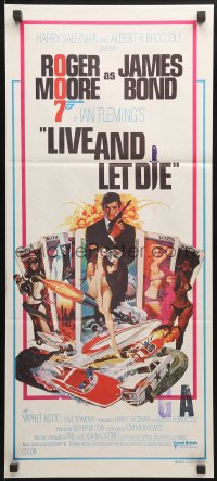 3c393 LIVE & LET DIE Aust daybill 1973 McGinnis art of Moore as James Bond & sexy tarot cards!