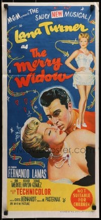 3c413 MERRY WIDOW Aust daybill 1952 great romantic art of sexy Lana Turner & Fernando Lamas!