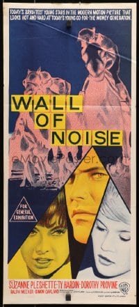 3c557 WALL OF NOISE Aust daybill 1963 sexy Suzanne Pleshette, Ty Hardin, Dorothy Provine, horse racing!