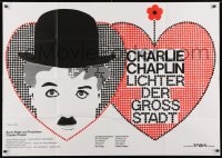3c587 CITY LIGHTS German 33x47 R1970 Charlie Chaplin as the Tramp, boxing comedy, Astrid Herm art!