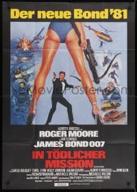 3c599 FOR YOUR EYES ONLY German 33x47 1981 Roger Moore as James Bond 007, cool Brian Bysouth art!