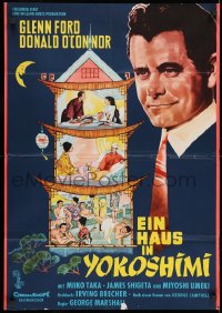 3c731 CRY FOR HAPPY German 1960 Glenn Ford & Donald O'Connor take over a geisha house!