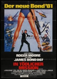 3c770 FOR YOUR EYES ONLY German 1981 artwork of Roger Moore as James Bond & sexy legs by Bysouth!