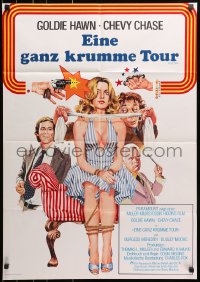 3c772 FOUL PLAY German 1978 wacky Lettick art of Goldie Hawn & Chevy Chase, screwball comedy!
