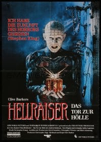 3c801 HELLRAISER German 1988 Clive Barker horror, image of Pinhead, he'll tear your soul apart!