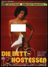 3c808 HOSTESS IN HEAT German 1975 Die Betthostessen, wild image of sexy topless girl & bird!