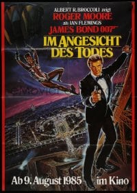 3c974 VIEW TO A KILL teaser German 1985 art of Moore as Bond 007 & sexy Grace Jones by Goozee!