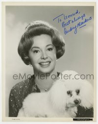 3d442 AUDREY MEADOWS signed 8x10 still 1963 happy portrait with poodle from Take Her, She's Mine!