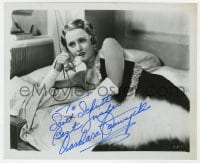 3d762 BARBARA STANWYCK signed 8.25x10 REPRO still 1980s close up in sexy gown with fur & phone!