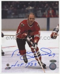 3d451 BOBBY HULL signed color 8x10 publicity still 1983 Chicago Black Hawks Hockey Hall of Famer!