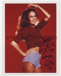 3d781 CATHERINE BACH signed color 8x10 REPRO still 1990s super sexy portrait as Daisy Duke in red!