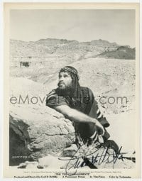 3d463 CHARLTON HESTON signed 8x10.25 still 1956 as Moses in Cecil B. DeMille's Ten Commandments!