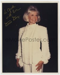 3d809 DORIS DAY signed color 8x10 REPRO still 1980s full-length smiling in cool white outfit!