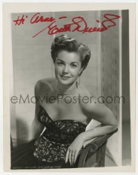 3d821 ESTHER WILLIAMS signed 8x10.25 REPRO still 1980s sexy seated portrait wearing low-cut dress!