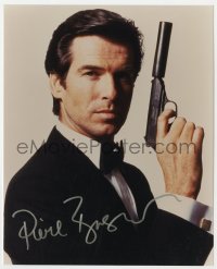 3d946 PIERCE BROSNAN signed color 8x10 REPRO still 2000s great James Bond portrait with gun in hand!