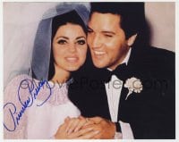 3d949 PRISCILLA PRESLEY signed color 8x10 REPRO still 1990s posing at wedding with Elvis Presley!